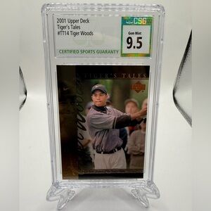 2001 Upper Deck Tiger Tales TT14 Tiger Woods RC CSG Gem Mint 9.5 Crystal Clear